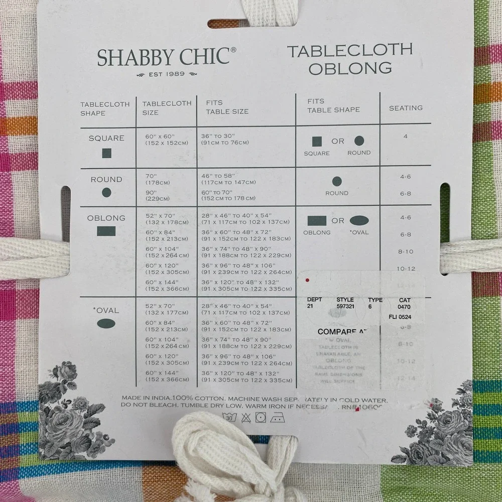 Shabby Chic Tablecloth 60x120 Multi Color Plaid Pink Blue Cotton Spring Boho
